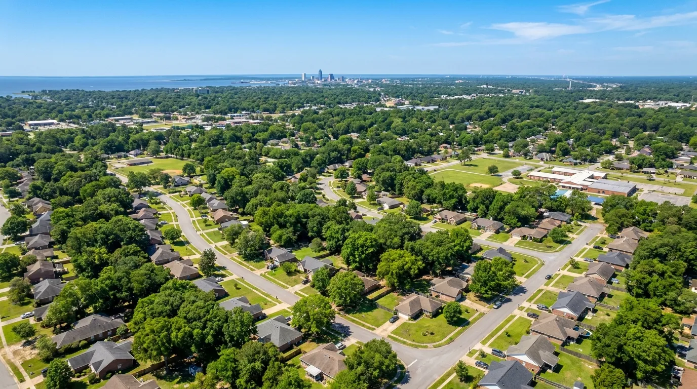 Aerial view of Saraland, Alabama — Mobile Septic Pros service area